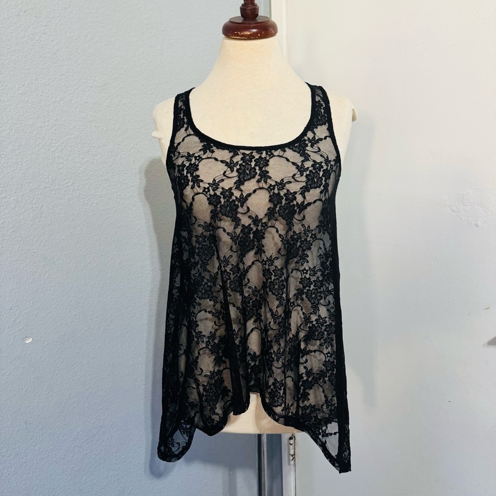 Express Women Black Charcoal‎ Lace Relaxed Fit Top Size XS